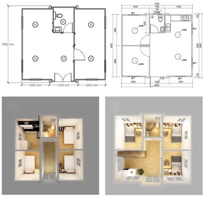 Contenitore pieghevole espandibile 20ft/40ft 2 camere da letto Villa prefabbricata con colore personalizzato